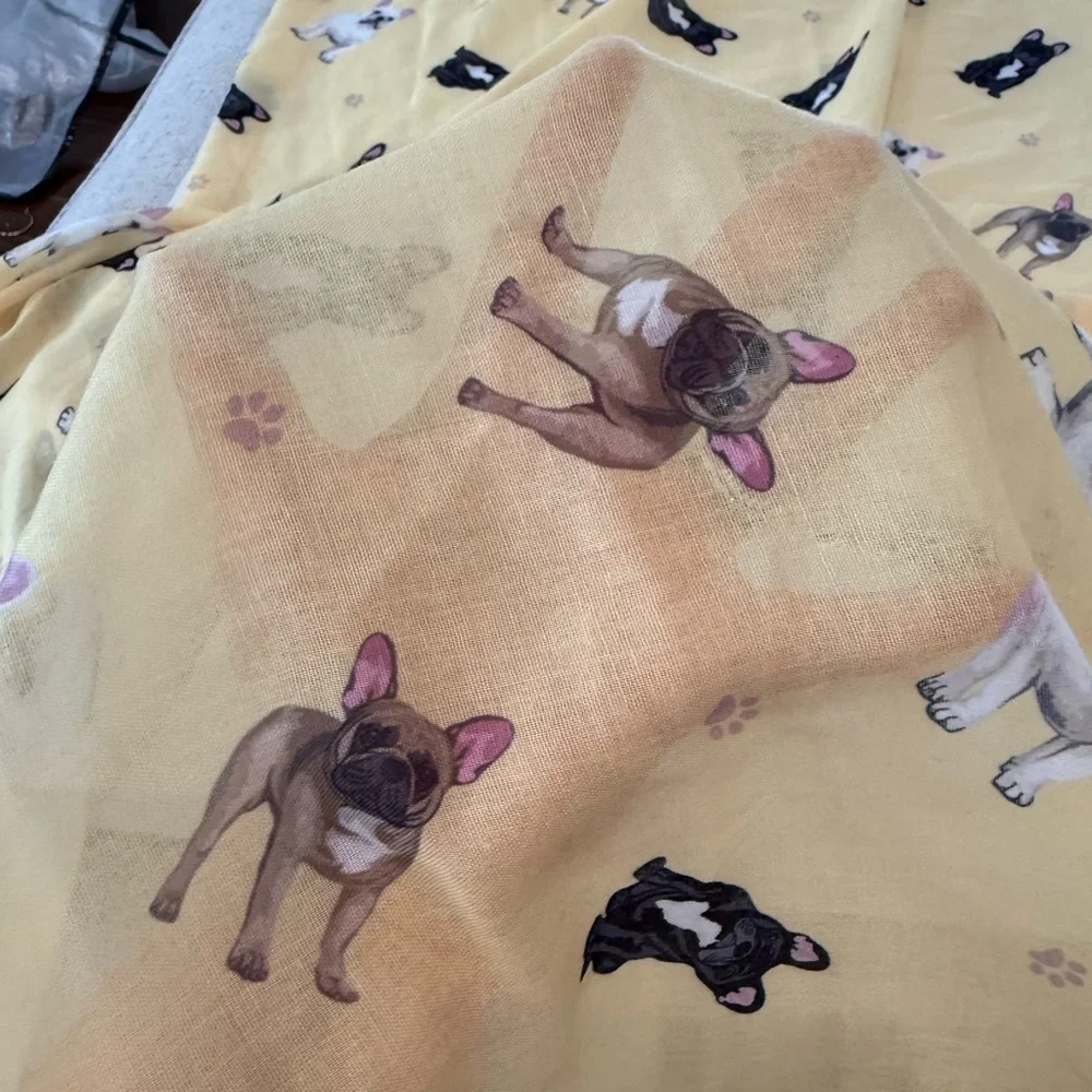 BullDog Print Yellow Shawl Wrap Scarf 64 x 31